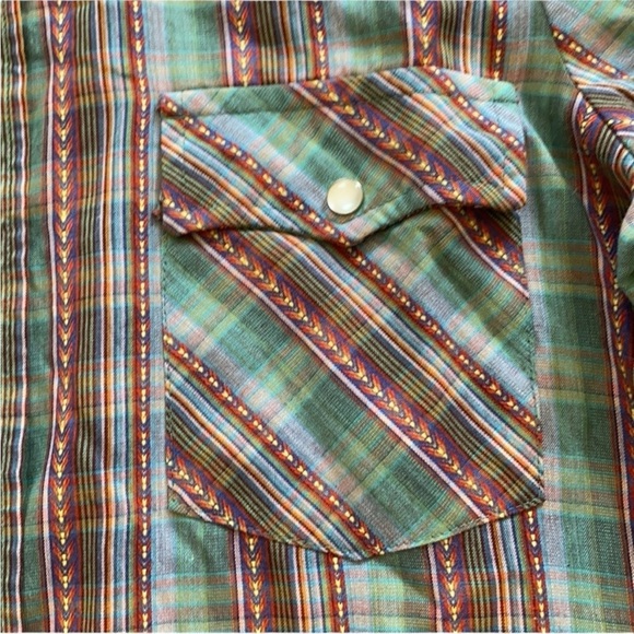 h.i.s Vintage Green Multi Plaid Pearl Snaps Western Shirt Top Women’s Medium - Picture 10 of 10